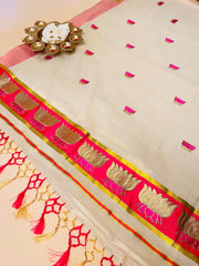 Pink Lotus embroidery Saree with pink & golden tassels- Elegant Saree - SU 495