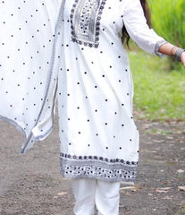 White & Black Soft Vijithra Silk Salwar Suit - Elegant Salwar