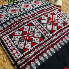 RUDRA🌺✨BLACK WITH RED THREAD EMBROIDERY GEOMETRIC BORDER COTTON SAREE (SU 834)