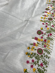 Poongavanam thread embroidery mul cotton saree (SU 812)