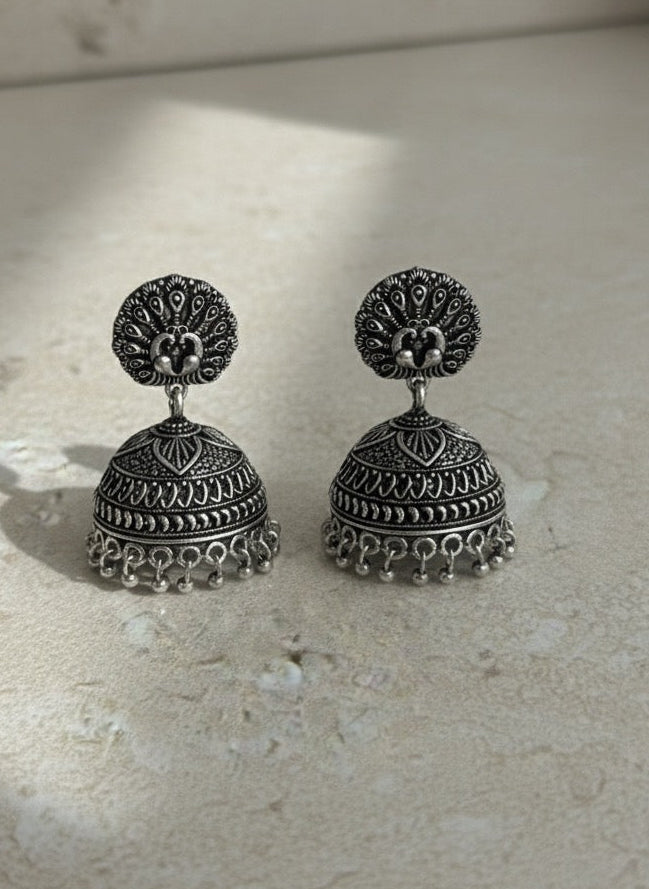Oxidized Peacock Jhumka Earrings ( SJ 96 )