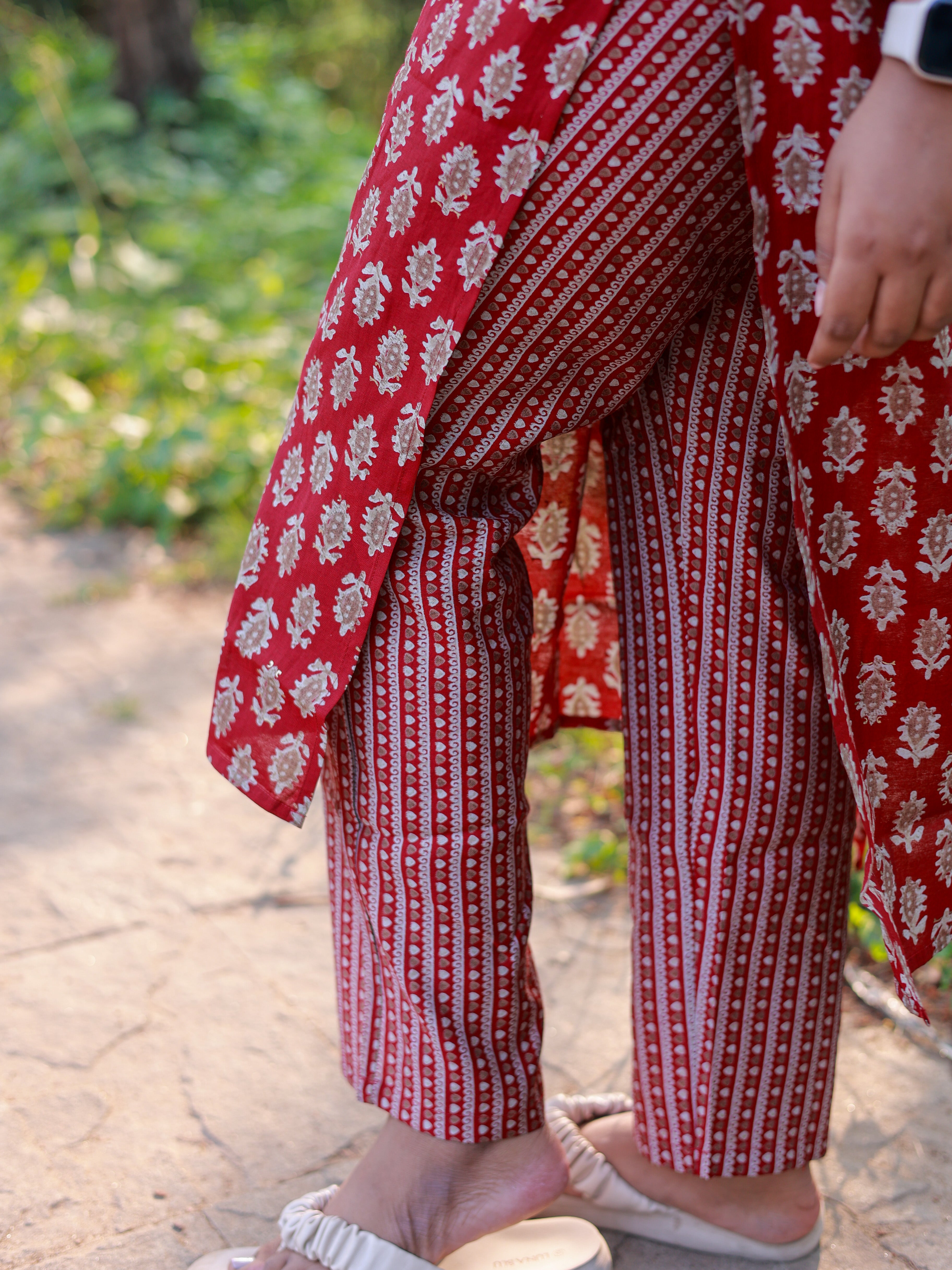 Red Muslin Kurtha 3 piece Set
