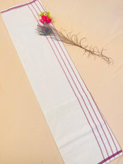 SU 572 - Traditional Kerala White Saree with Onion pink Stripe Border