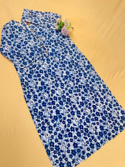 Dark blue floral Cotton Top - Casual Wear