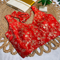 SUNSET ORANGE✨BROCADE READYMADE BLOUSE (SU 845)