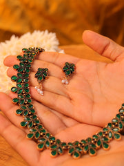 Emerald green stone necklace set