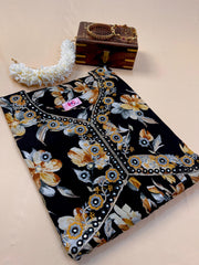 Black Floral Kurtha Top - SU 82