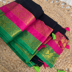 RANI EMERALD✨BLACK MUL COTTON SAREE (SU 888)