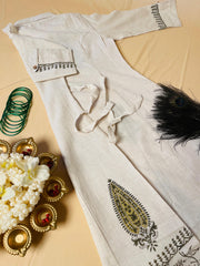 Off white Green leaf print Frock dress