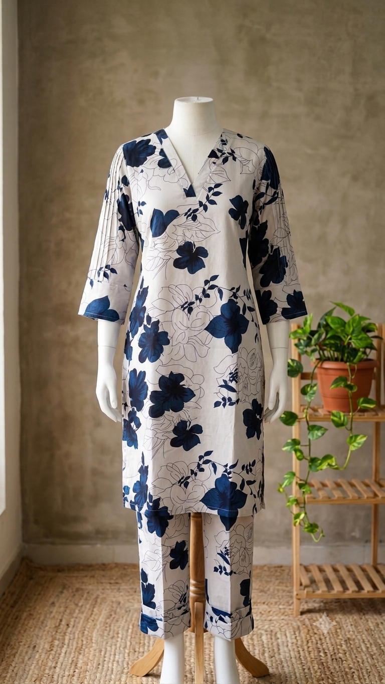 Ash nights dark blue floral co-ord set - SU 524