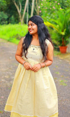 Elegant sleeveless mirror work frock top