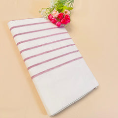 SU 572 - Traditional Kerala White Saree with Onion pink Stripe Border