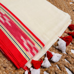 SINDOORA✨🥀 OFF WHITE WITH VIBRANT RED WOVEN BORDER MUL COTTON SAREE (SU 862)
