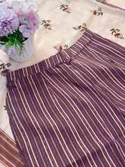 Cream & Brown Floral Print Kurtha Set - SU 73