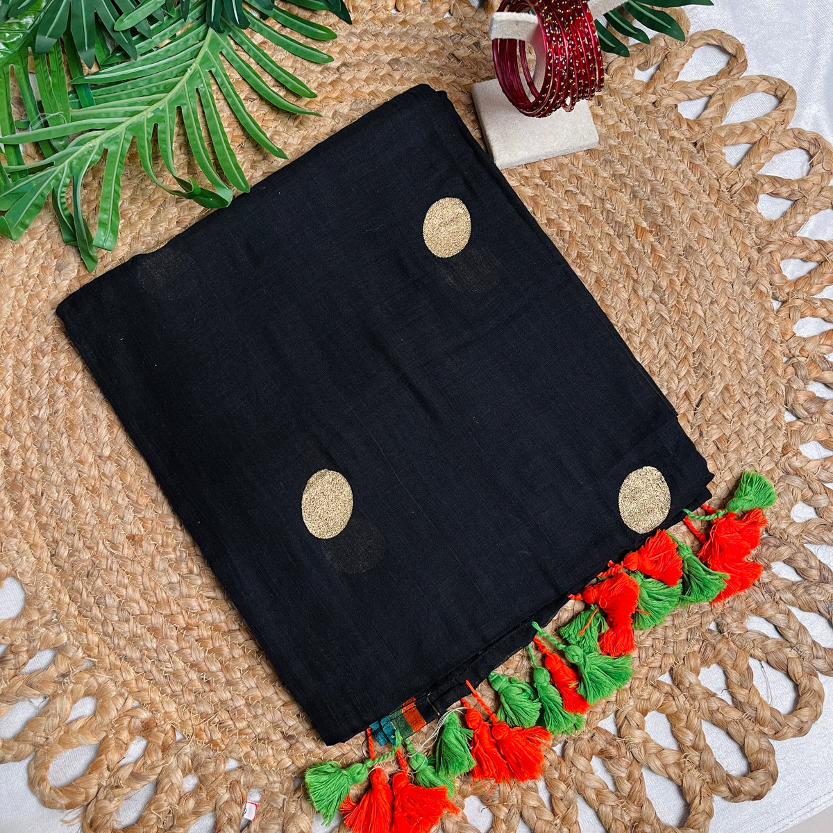 NOIR DOTS🖤BLACK MUL COTTON SAREE (SU 868)