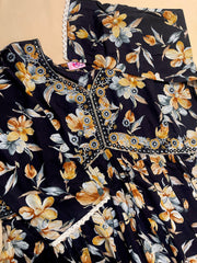 Black Floral Kurtha Top - SU 82