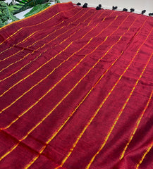 RATNANGI🌺✨DEEP MAROON WITH GOLDEN STRIPES SOFT MUL COTTON SAREE (SU 821)