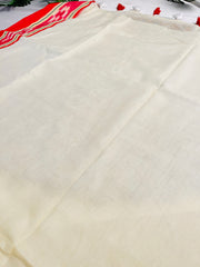 SINDOORA✨🥀 OFF WHITE WITH VIBRANT RED WOVEN BORDER MUL COTTON SAREE (SU 862)