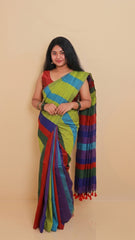 SAPTA RANG MULTICOLOURED STRIPES KHADI COTTON SAREE (SU 753)