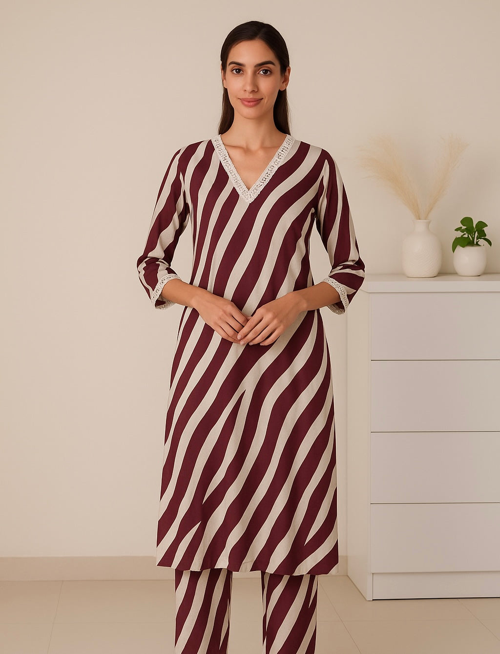 Deep Brown Cross Co-ord Set- SU 517