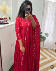 Red Muslin Salwar Suit - Elegant Salwar (SU 77)