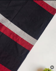 Black, Grey & Maroon Striped Cotton Saree with Tassel Border – Elegant Casual & Office Wear