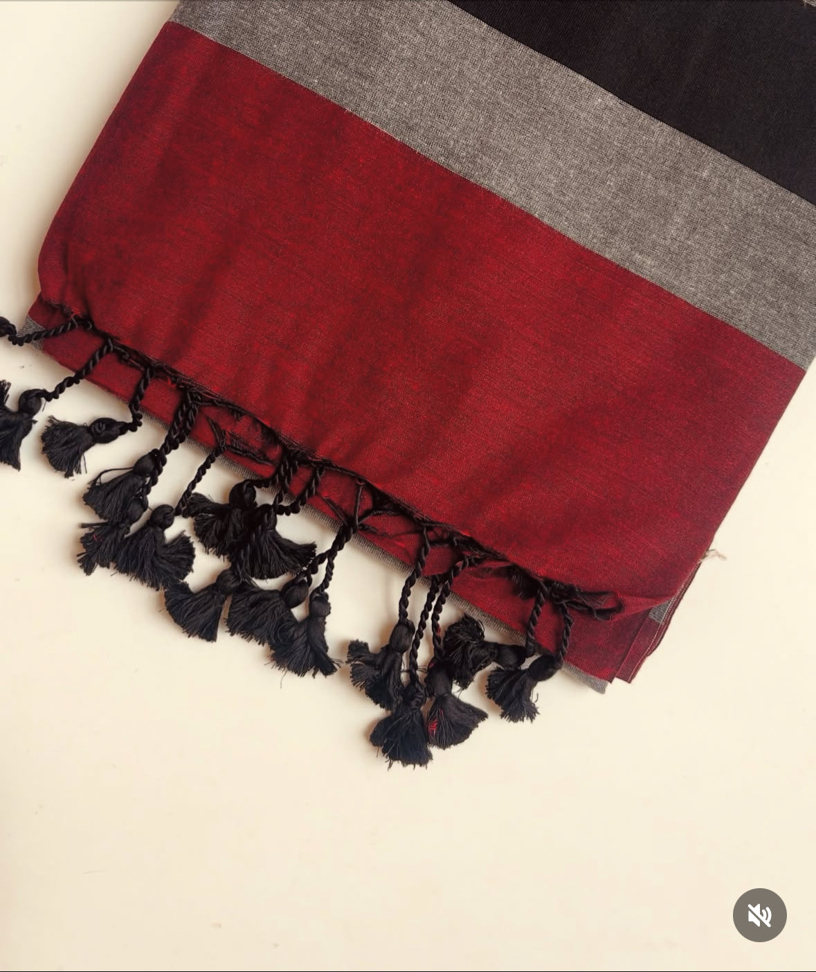 Black, Grey & Maroon Striped Cotton Saree with Tassel Border – Elegant Casual & Office Wear