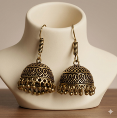 Antique Gold Oxidized Heart Motif Jhumka (SJ 125)