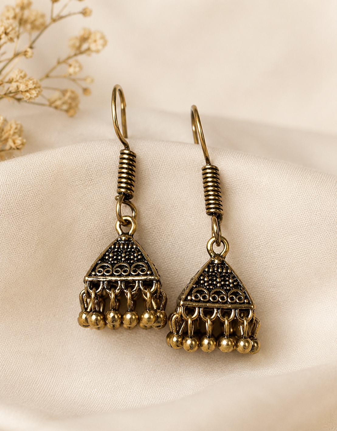Antique Gold Oxidized Triangle Jhumki (SJ 123)