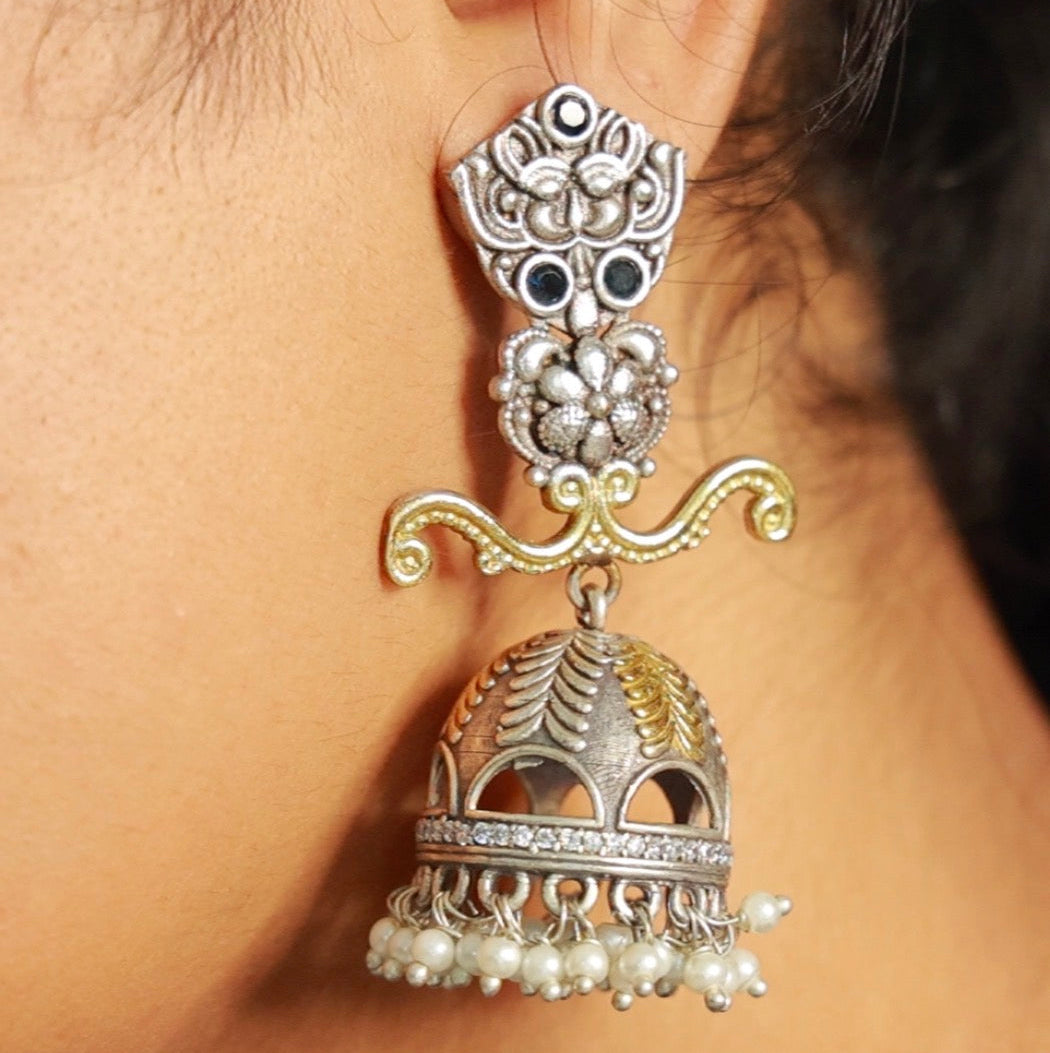 Royal Statement Dual-Tone Antique Jhumka ( SJ 97 )