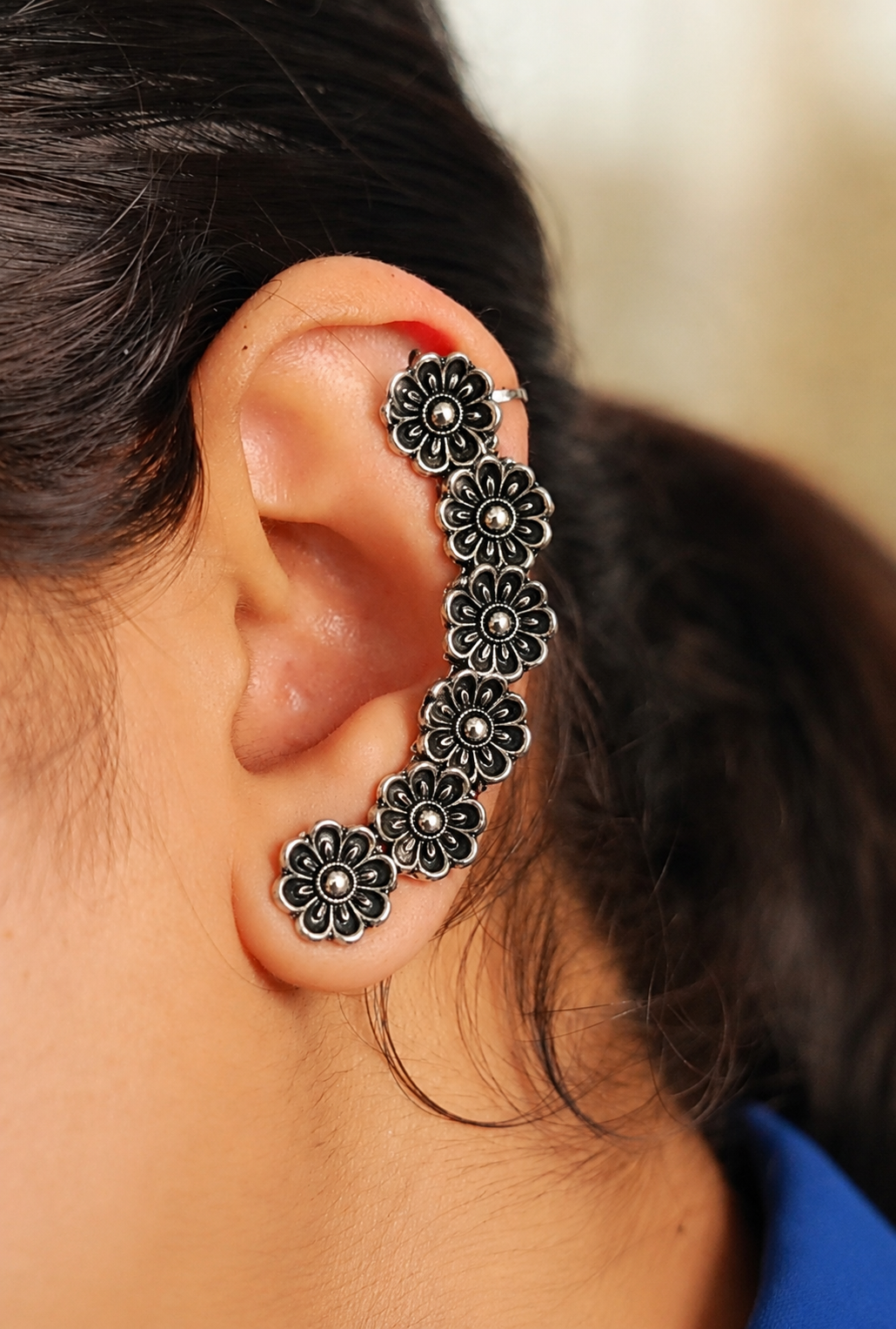 Oxidised Floral Ear Cuff (SJ127)