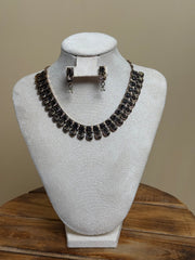 Antique Oxidized Black Stone Necklace Set with Earrings(SJ 219)