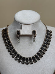 Antique Oxidized Black Stone Necklace Set with Earrings(SJ 219)
