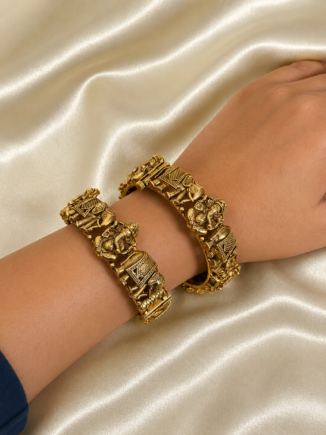 Divine Ganesha & Elephant Temple Kada Bangles - set of 2 (SJ 167)