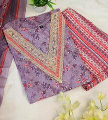 Lilac Kurta Set with Small Red Flowers (SU 138)