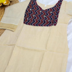 Blue & Red Kasavu Mirror Patch Work V neck Kurta Top (SU 135)