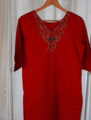 Elegant Dark Red Beads Work V-Neck Kurti (SU 115)