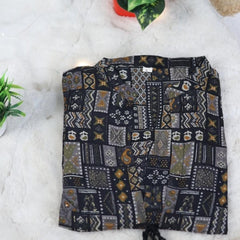 Black Tribal Print Three-Piece Silk Cotton Set (SU 114)