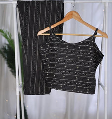 Black Tribal Print Three-Piece Silk Cotton Set (SU 114)