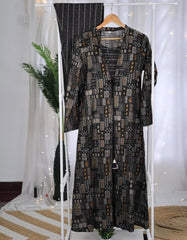 Black Tribal Print Three-Piece Silk Cotton Set (SU 114)