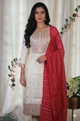 Cream premium salwar suit with Rani pink dupetta (SU 270)