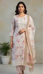 Light pink kurtha set with white lace work ( su 165 )