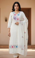 Off white Hakoba Salwar Suit with Floral Embroidery Work- Elegant Salwar Suit (SU 141)