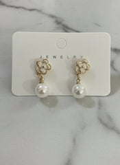 Gold Flower Charm Pearl Earrings ( SJ 90 )