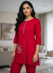 Red with Flower Co-ord Set (SU - 371)