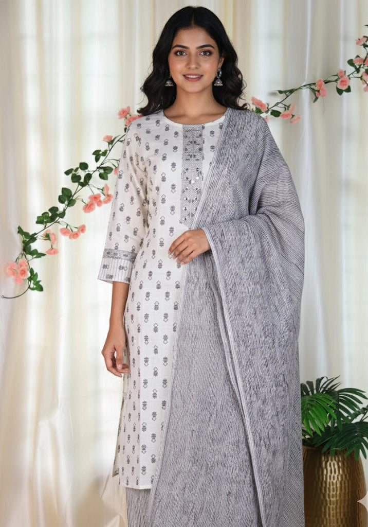 WHITE WITH BLACK PRINT 3 PIECE SET (SU 235)