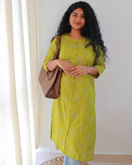 Apple Green Bandhani Print Cotton Kurti