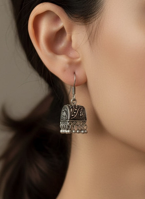Boho Barrel Silver Jhumka ( SJ 105 )