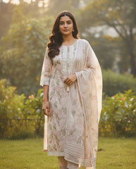 FLORAL PINK CREAM MIX KURTHA SET (SU 110)