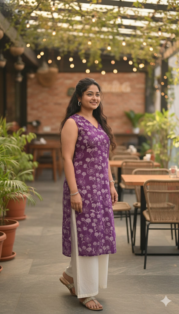 VOILET FLORAL PRINT SLEEVELESS TOP (SU 343)